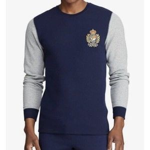 Ralph Lauren Crest Sz 1X Navy/Gray  Waffle Knit Thermal T-Shirt Long Sleeve